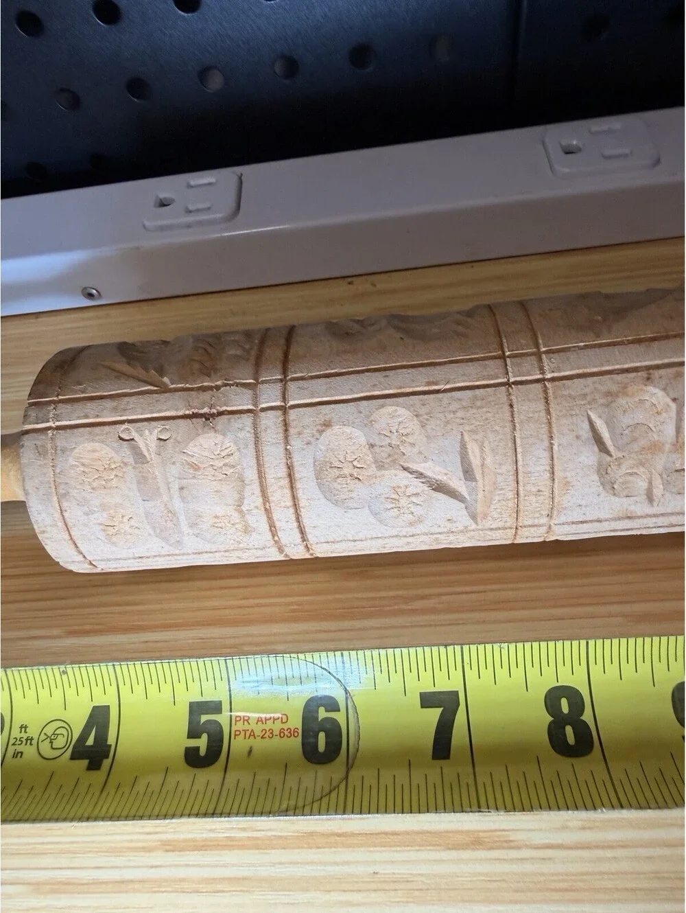 Wooden Carved German Springerle Rolling Pin Farmhouse Rustic Primitive 13” VTG